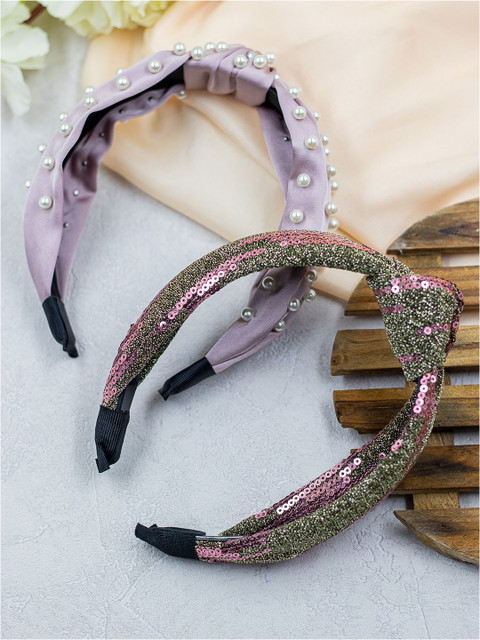 

Bellofox Women Set Of 2 Lavender & Green Embellished Hairband
