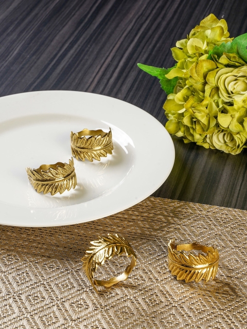 

Pure Home and Living Set Of 4 Fern Golden Glisten Napkin Rings, Gold