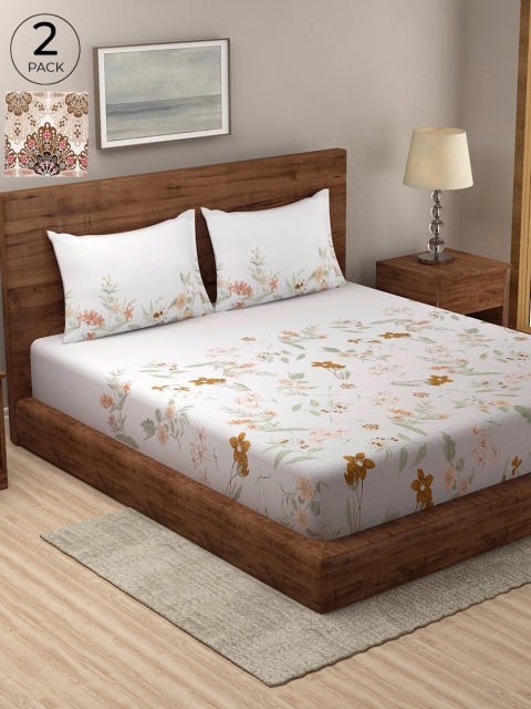 

KLOTTHE Grey & Brown Floral 210 TC 2 King Bedsheet with 4 Pillow Covers