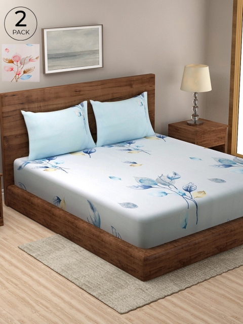 

KLOTTHE Blue & Pink Floral 210 TC 2 King Bedsheet with 4 Pillow Covers