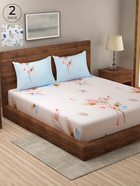 

KLOTTHE Pink & Blue Pure Cotton 210 TC 2 King Bedsheet with 4 Pillow Covers