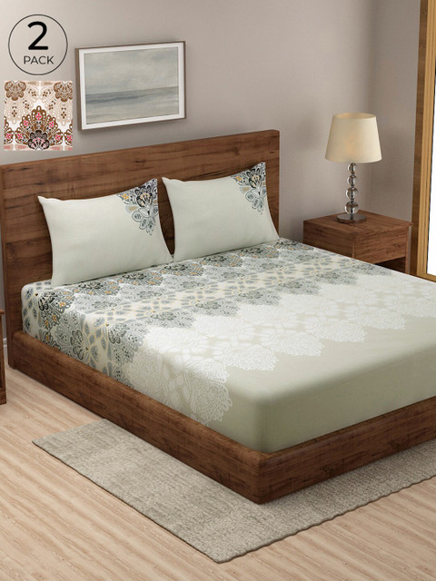 

KLOTTHE Multicoloured Floral Pure Cotton 210 TC 2 King Bedsheet with 4 Pillow Covers, Multi