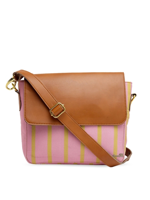 

BandBox Pink & Tan Striped PU Structured Sling Bag
