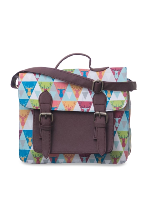 

BandBox White Geometric Printed PU Shopper Sling Bag