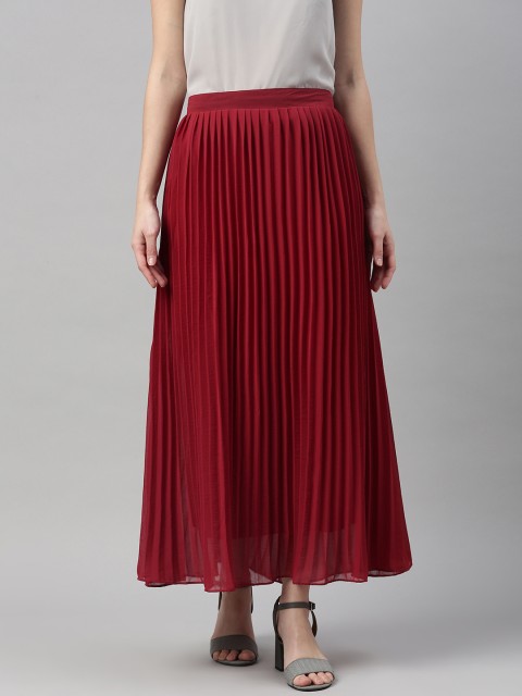 

XO LOVE Maroon Accordion Pleated A-Line Skirt