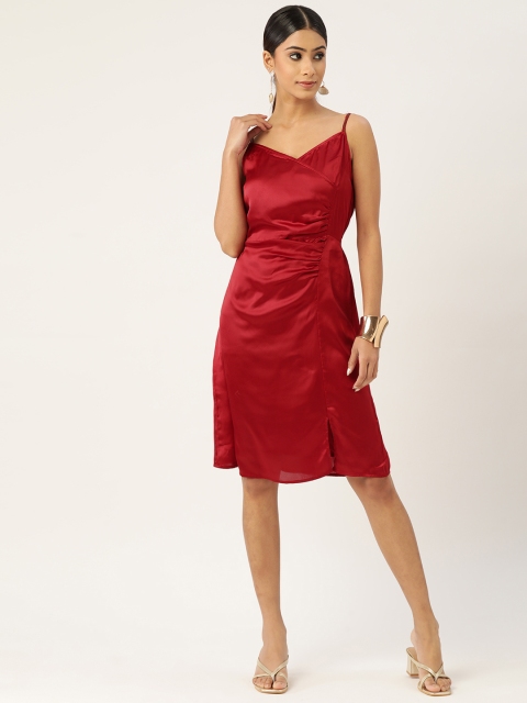 

Antheaa Women Maroon Satin A-Line Dress