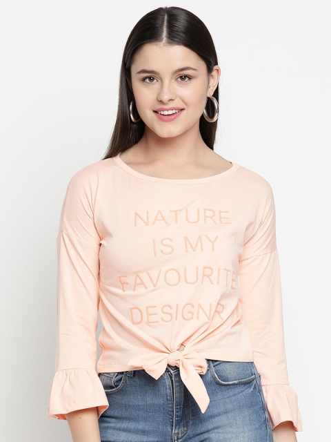

V2 Value & Variety Women Peach-Coloured Pure Cotton Tie Top