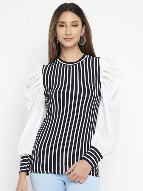 

V2 Value & Variety Navy Blue Striped Regular Top