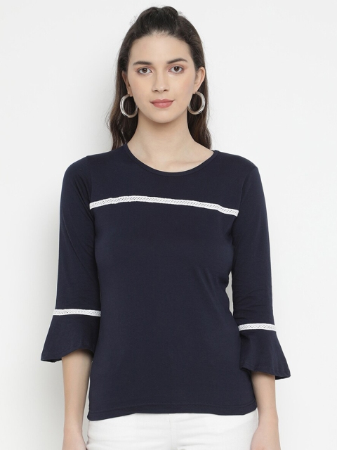 

V2 Value & Variety Women Navy Blue Cotton Regular Top
