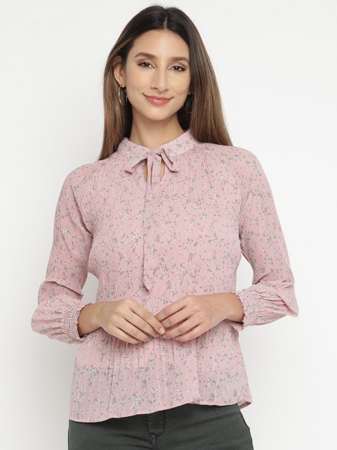 

V2 Value & Variety Peach-Coloured Mandarin Collar Chiffon Styled Back Top