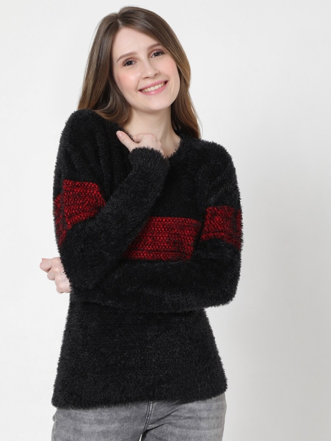 

Vero Moda Women Black & Red Ribbed Pullover
