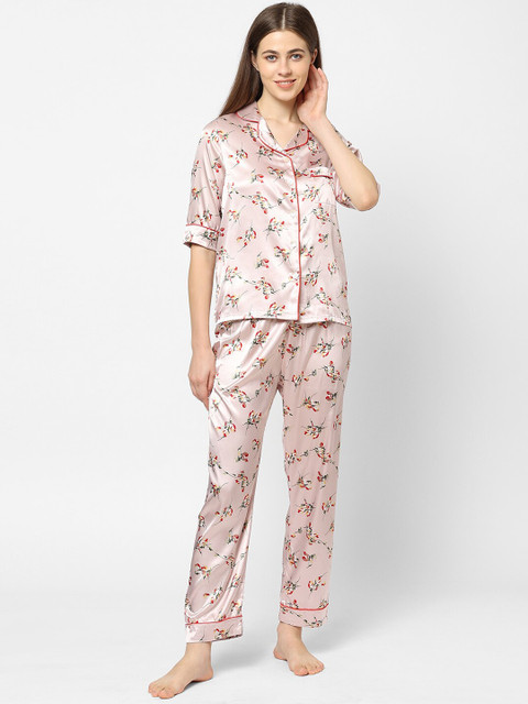

Sweet Dreams Women Peach-Coloured & Red Printed Night suit
