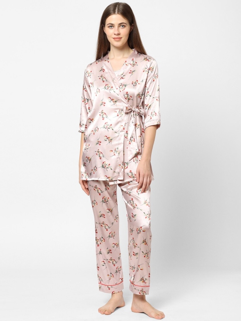 

Sweet Dreams Women Peach-Coloured & Red Printed Night suit
