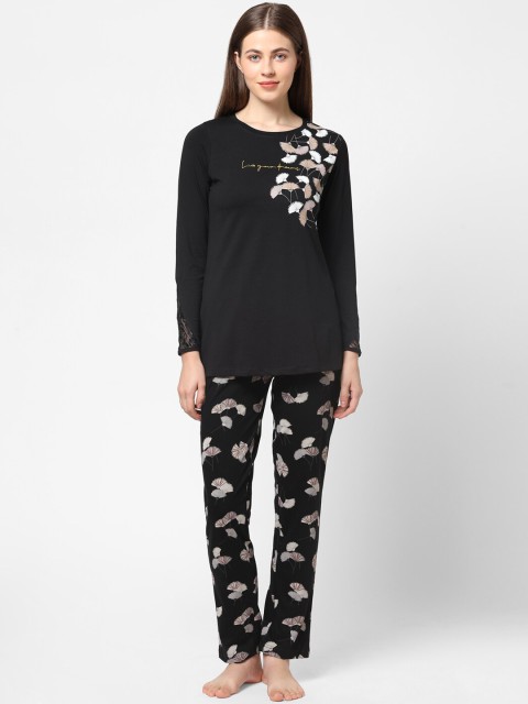 

Sweet Dreams Women Black & Brown Printed Night suit