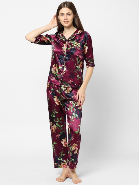 

Sweet Dreams Women Pink Floral Printed Satin Night Suit