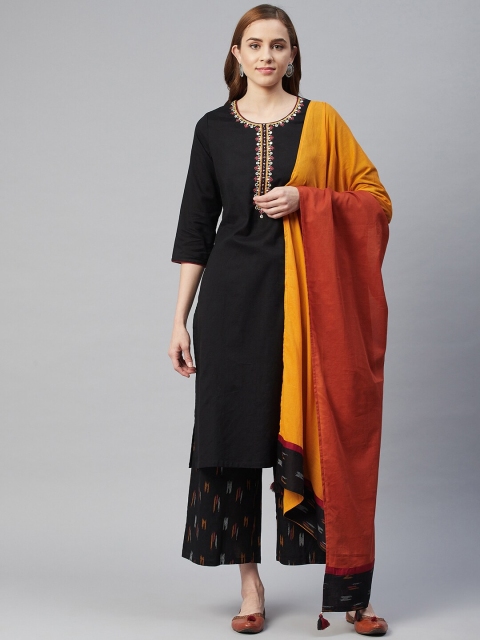 

Rangriti Women Black Regular Pure Cotton Kurta with Salwar & With Dupatta