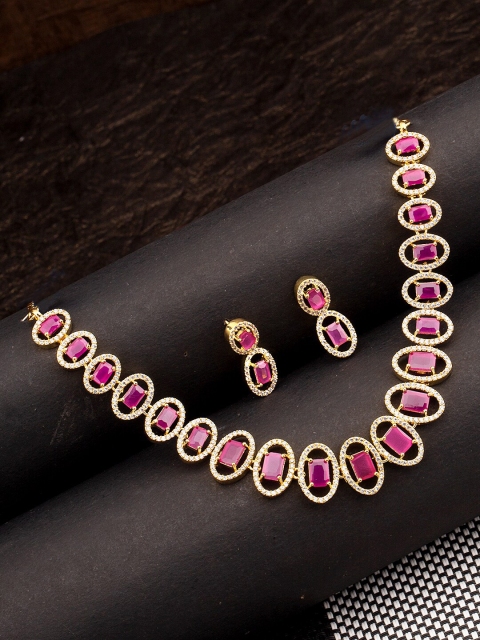 

Studio Voylla Women Gold-Plated Red Ruby Stone-Studded Limelight Traditional Necklace Set