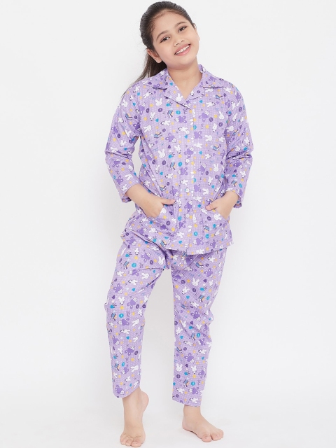 

KYDZI Girls Purple Cartoon Characters Printed Night Suits