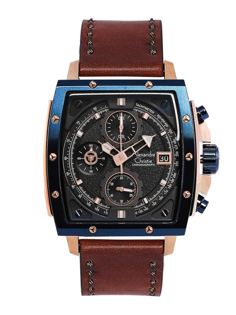 

Alexandre Christie Black Skeleton Dial & Brown Leather Tachymeter Watch 6376MCLURBU