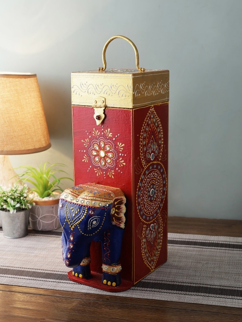

Aapno Rajasthan Red & Blue Elephant Wooden Wine Box Showpiece