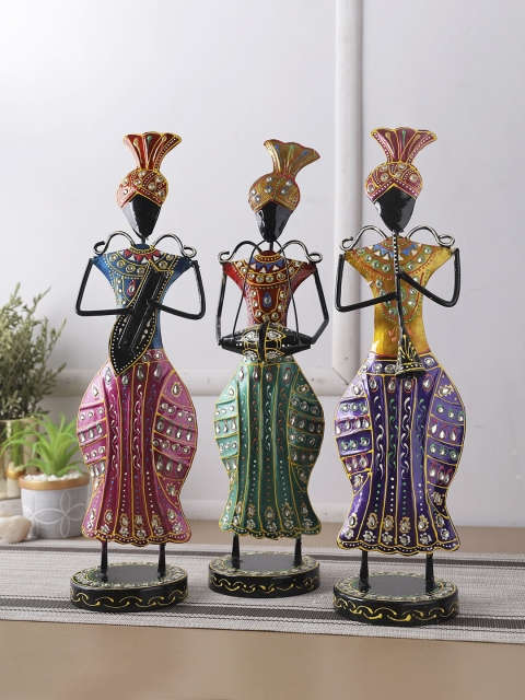 

Aapno Rajasthan Set Of 3 Musical Figurine Showpiece Set, Blue