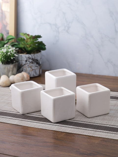 

TAYHAA Set Of 4 White Solid Handcrafted Ceramic Planters