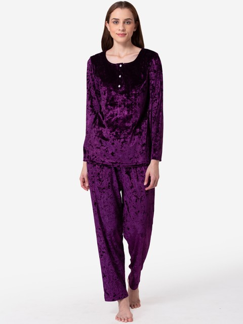 

Fluffalump Women Purple & Black Printed Night suit