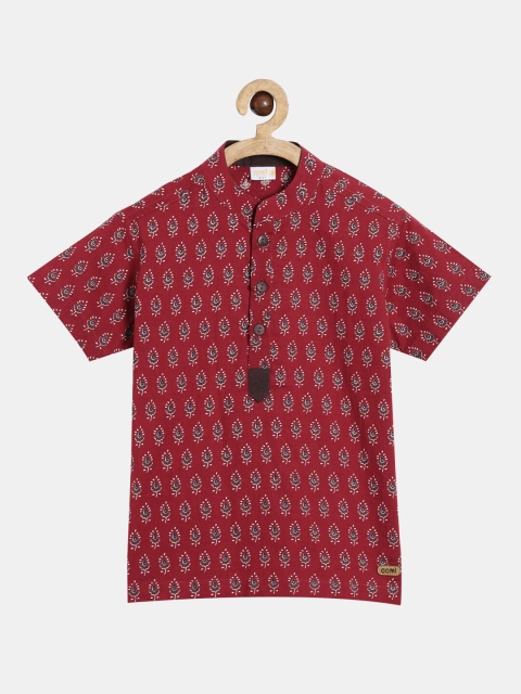 

Aomi Boys Maroon & White Opaque Printed Cotton Casual Shirt