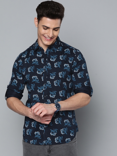 

HERE&NOW Men Navy Blue Slim Fit Floral Printed Casual Shirt