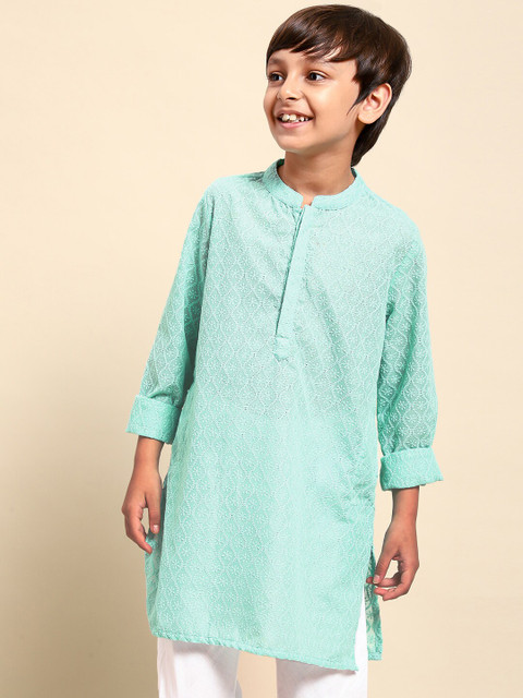 

House of Pataudi Boys Blue Ethnic Motif Embroidered Chikankari Kurta