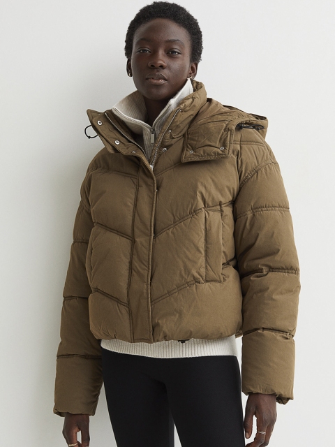 

H&M Women Olive Green Hooded Puffer Jacket