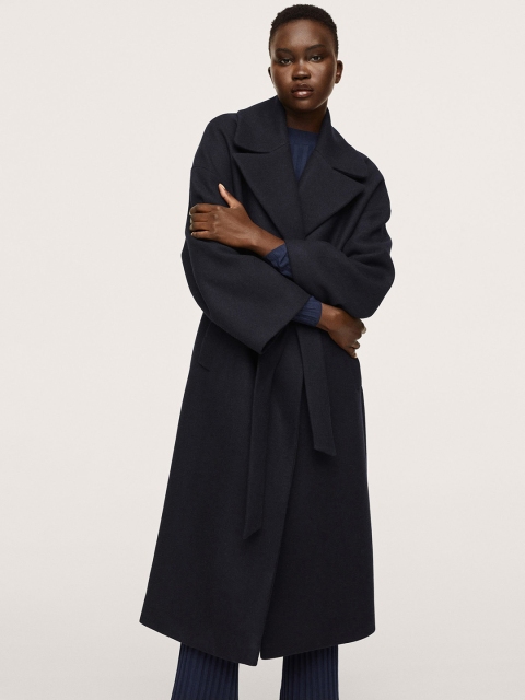 

MANGO Women Navy Blue Solid Trench Coat
