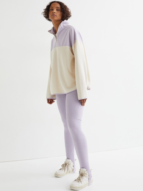

H&M Women Ribbed Stirrup Leggings, Purple