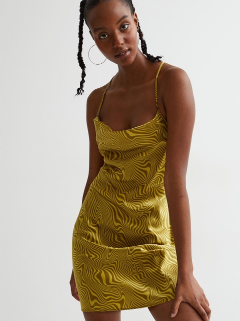 

H&M Women Green Short Satin Dress