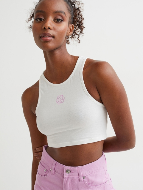 

H&M Women White Sleeveless Cropped Top