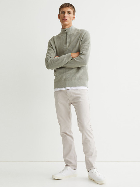 

H&M Men Green Solid Slim Fit Jumper