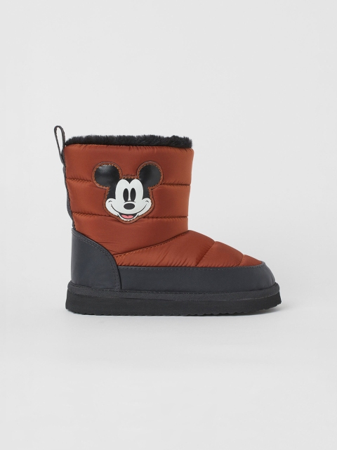 

H&M Boys Brown Mickey Padded Print-Motif Boots