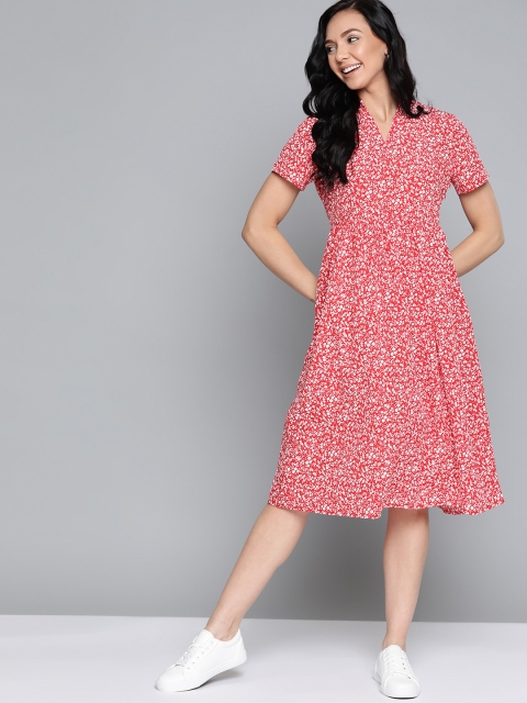 

Mast & Harbour Red & White Ditsy Floral Printed Midi A-Line Dress