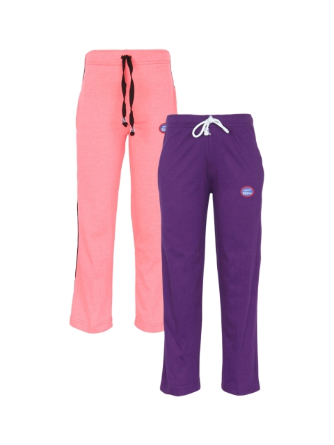 

VIMAL JONNEY Kids Pack of 2 Peach-Coloured & Purple Cotton Track Pants