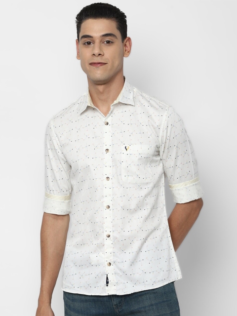 

Allen Solly Men Cream-Coloured Slim Fit Opaque Printed Casual Cotton Shirt