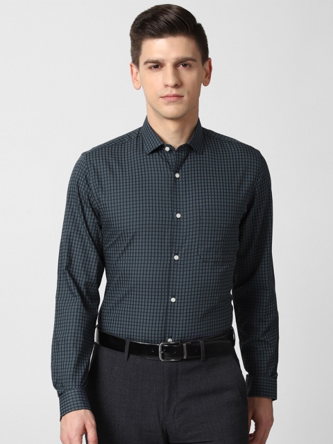 

Peter England Men Grey Cotton Slim Fit Opaque Checked Formal Shirt