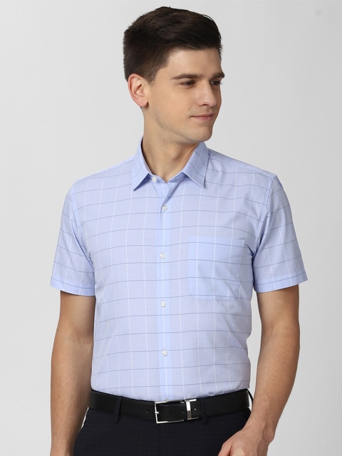 

Peter England Men Blue Slim Fit Windowpane Checks Opaque Formal Shirt
