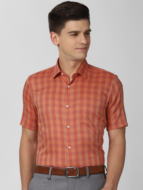 

Peter England Men Orange Opaque Checked Formal Shirt