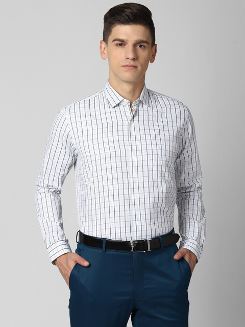 

Peter England Men White Grid Tattersall Checks Opaque Checked Formal Shirt