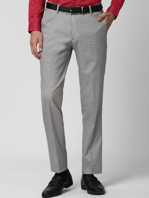 

Peter England Men Grey Checked Slim Fit Formal Trousers