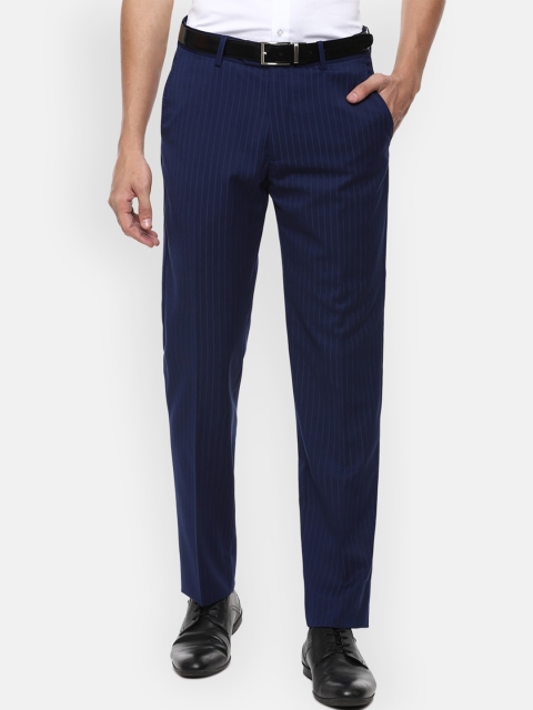 

Louis Philippe Men Navy Blue Striped Slim Fit Formal Trousers