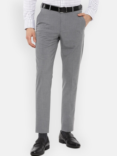 

Louis Philippe Men Grey Checked Slim Fit Formal Trousers