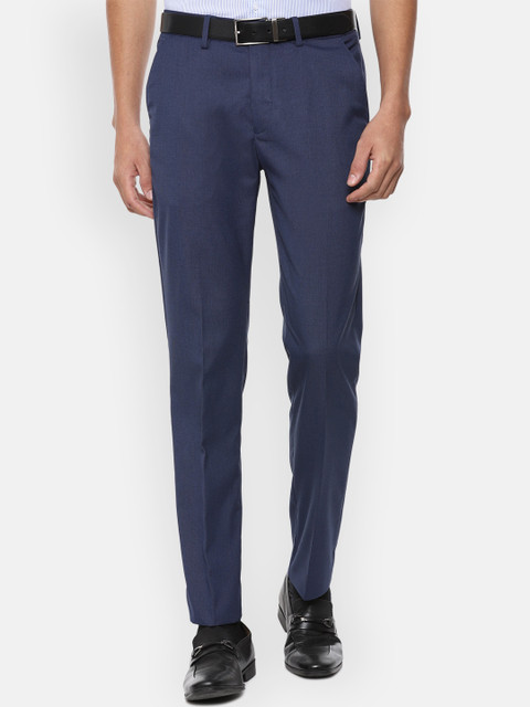 

Louis Philippe Men Navy Blue Textured Slim Fit Formal Trousers
