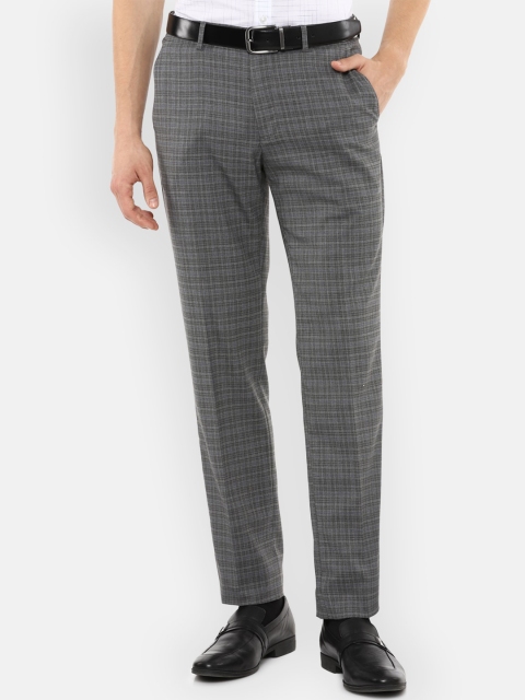 

Louis Philippe Men Grey Checked Slim Fit Formal Trousers