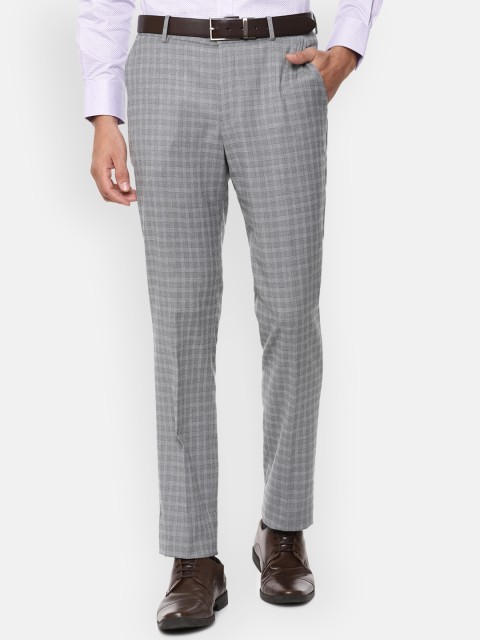 

Louis Philippe Men Grey Checked Slim Fit Formal Trousers